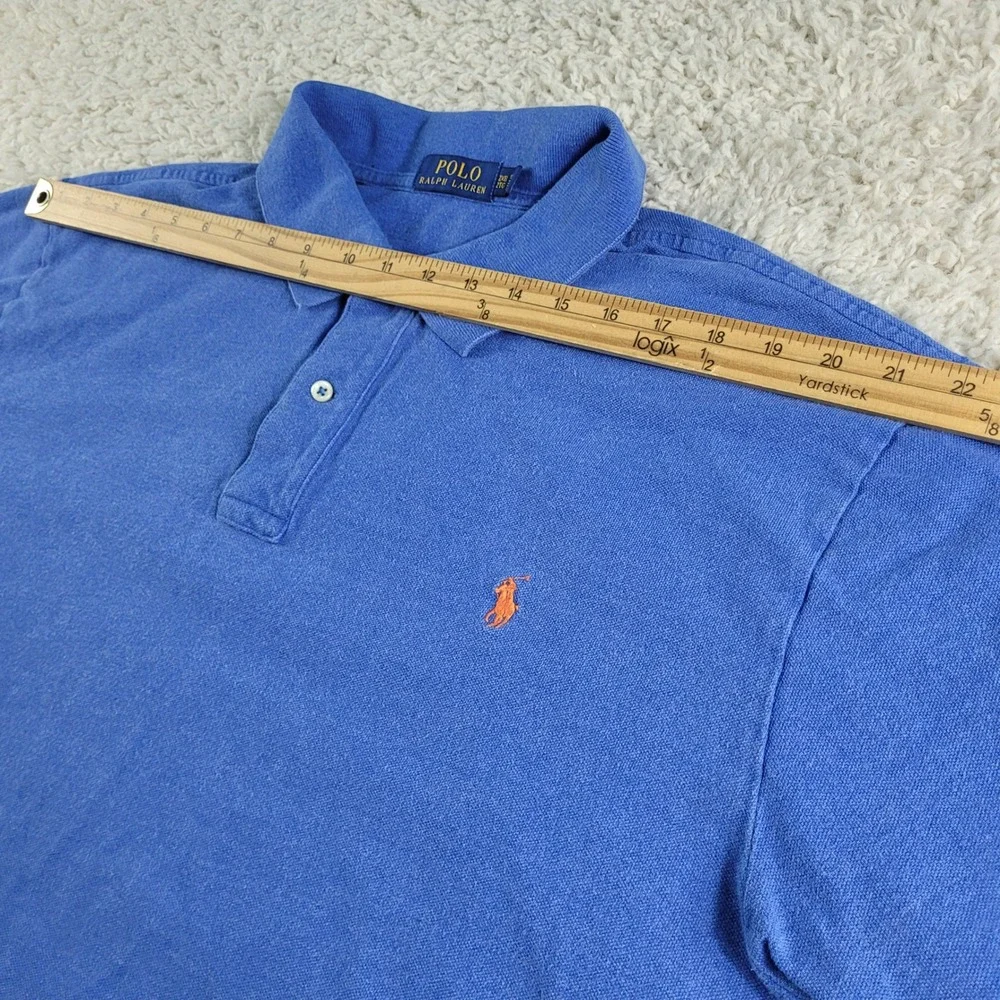 Polo Ralph Lauren Polo Shirt Men's 2XB Blue Short Sleeve Orange Pony Logo Cotton